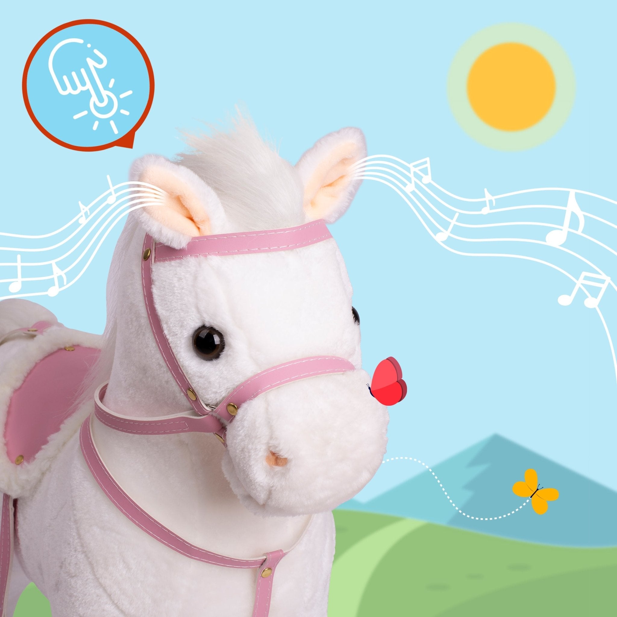 Pink Papaya Stehpferd zum draufsitzen 60cm Spielpferd mit Sound - Luna