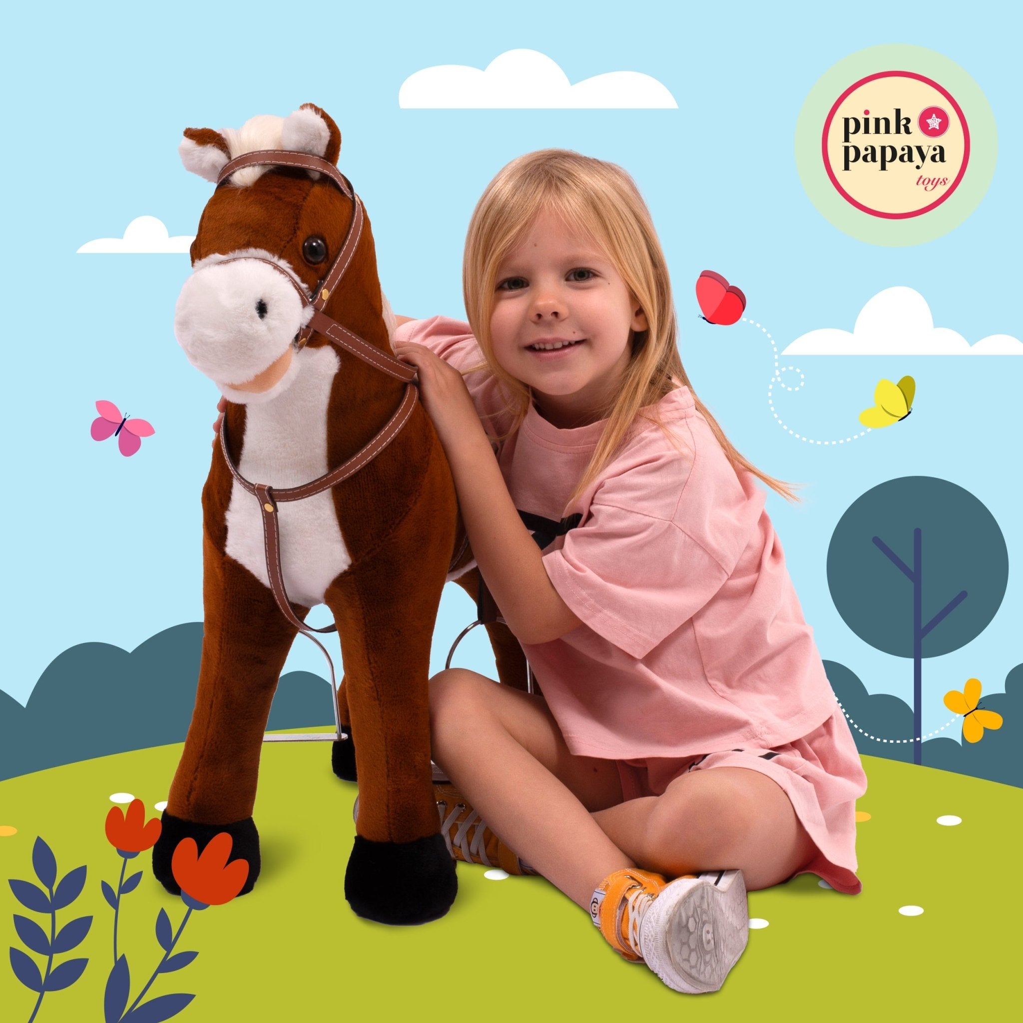 Pink Papaya Stehpferd zum draufsitzen 60cm Spielpferd mit Sound - Max