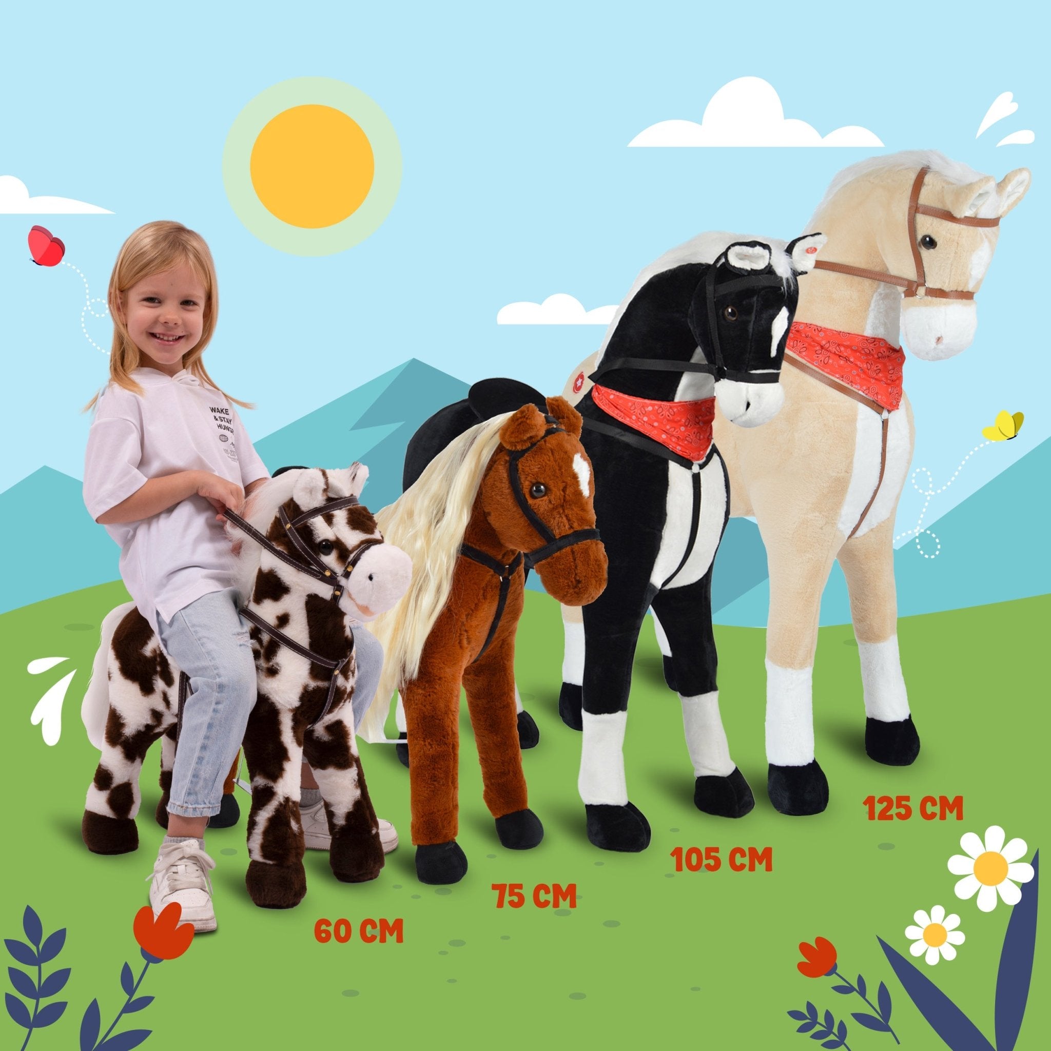 Pink Papaya Stehpferd zum draufsitzen 60cm Spielpferd mit Sound - Rainbow