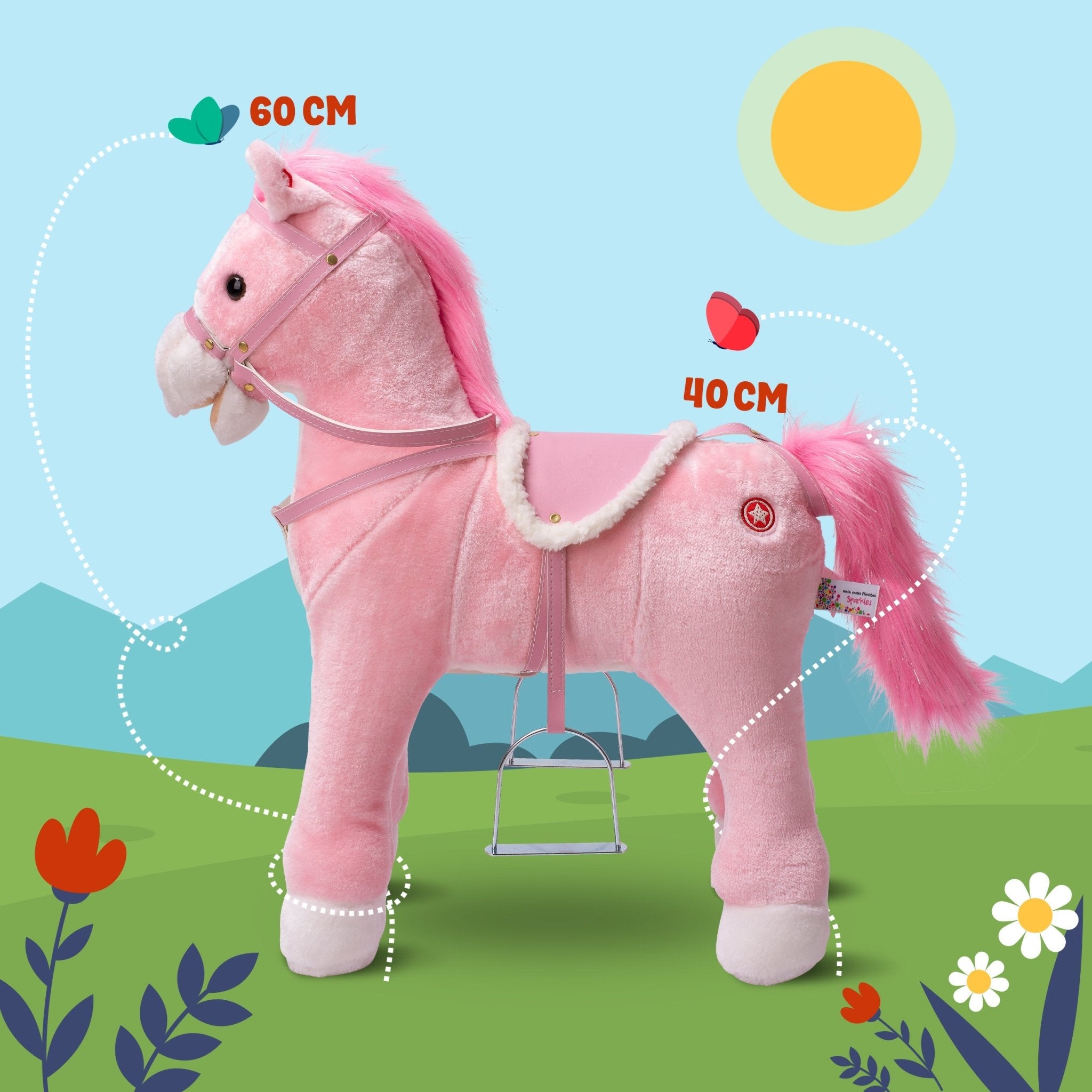 Pink Papaya Stehpferd zum draufsitzen 60cm Spielpferd mit Sound - Sparkles