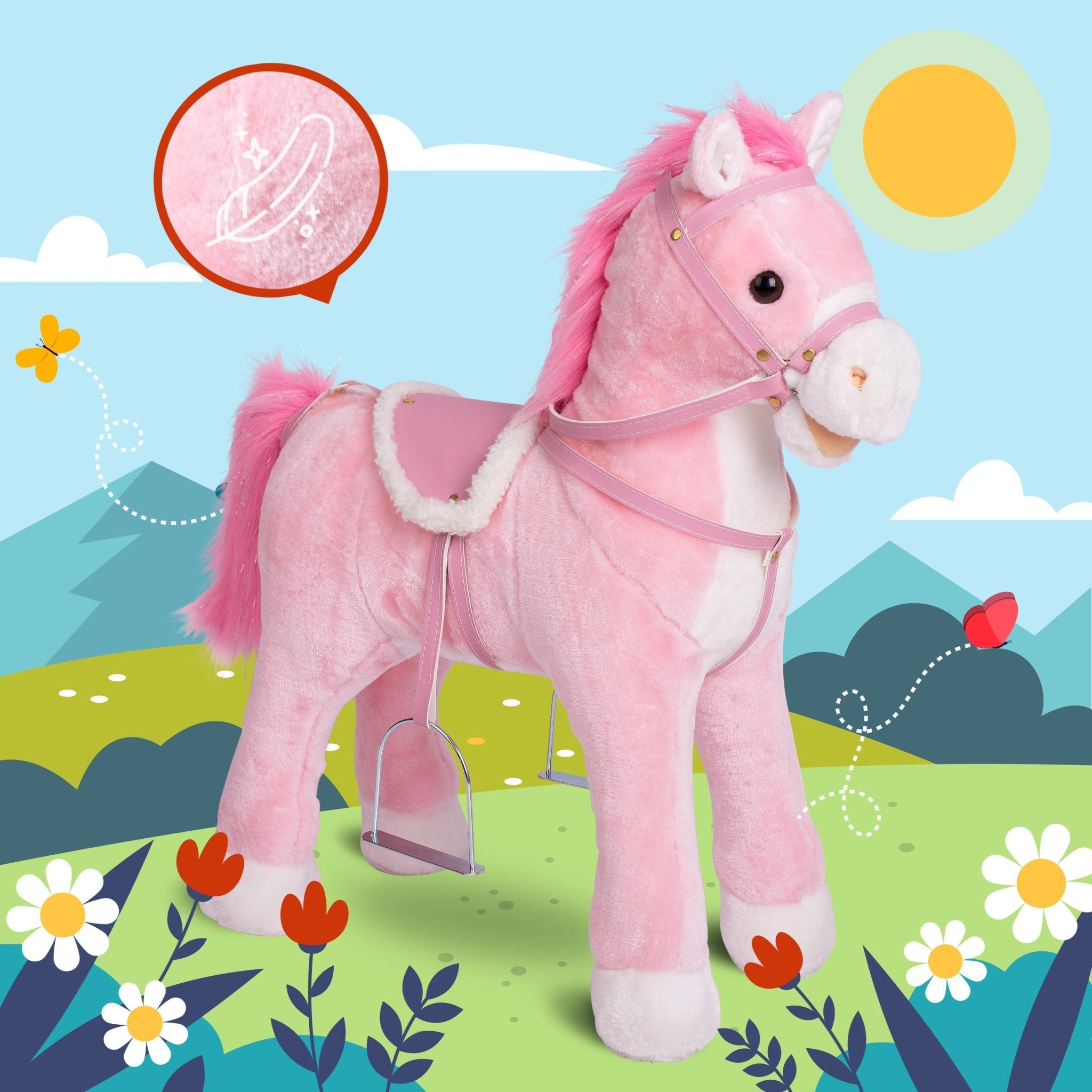 Pink Papaya Stehpferd zum draufsitzen 60cm Spielpferd mit Sound - Sparkles