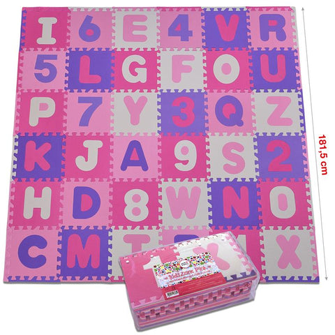 EVA Puzzlematte "Kidszone" - Pink - 36 Felder (A-Z & 0-9 + Rand)