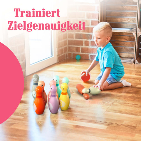 Kegelspiel aus Holz, 12 teiliges Kids Bowling - Pink Papaya Toys