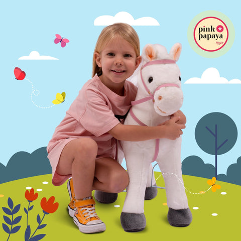 Pink Papaya Stehpferd zum draufsitzen 60cm Spielpferd mit Sound - Luna - Pink Papaya Toys