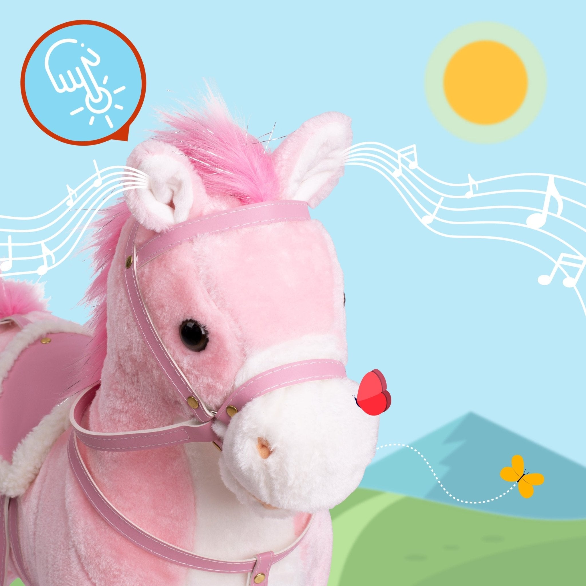 Pink Papaya Stehpferd zum draufsitzen 60cm Spielpferd mit Sound - Sparkles
